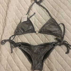 Silver, metallic string bikini